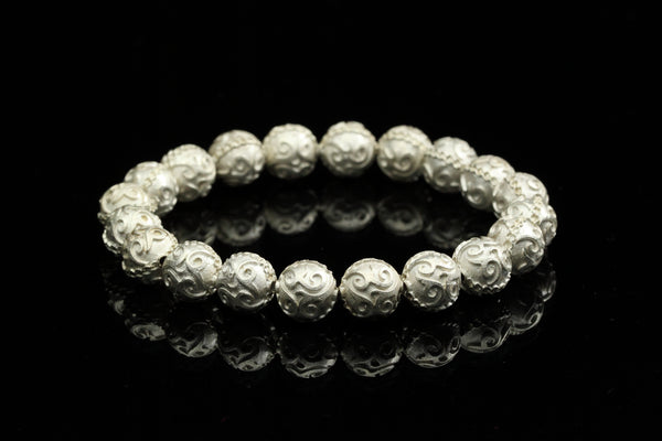 All Silver Men`s Bracelet with Rare Silver Beads
