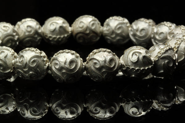 10mm All Silver Men´s Bracelet Beads Premium Quality Stone Carving