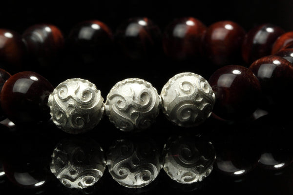 Simple Red Tiger Eye and Beautiful Silver Beads