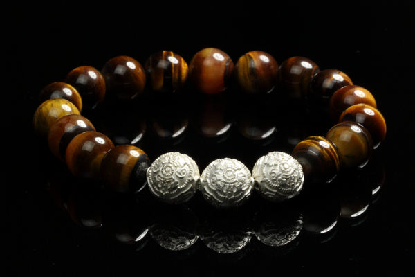 Grand Yellow Tiger´s Eye Men`s Bracelet with Rare Silver Beads