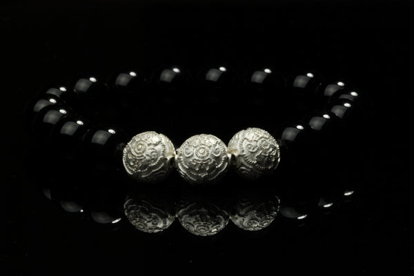 Grand Onyx Men`s Bracelet with Rare Silver Beads