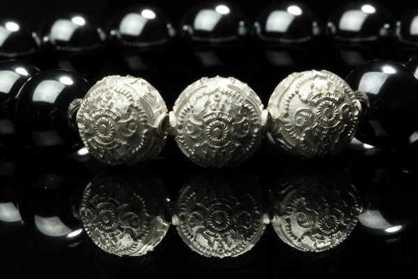 Grand Hematite and Beautiful Silver Beads