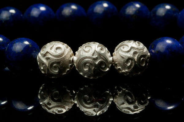 10 mm Silver beads with Lapis Lazuli for mens bracelet