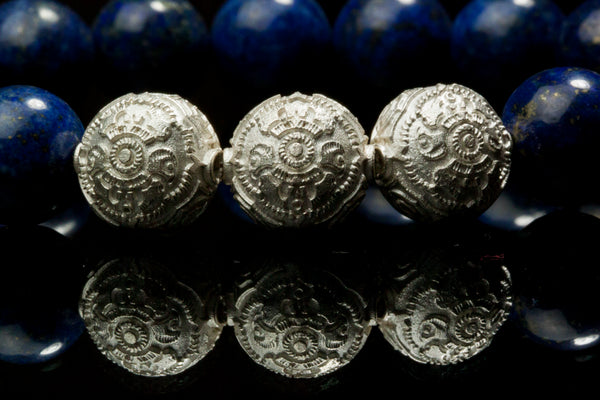 Grand Lapis Lazuli and silver beaded bracelet for Men